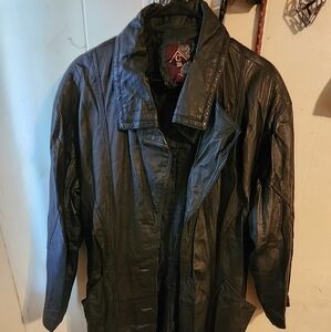 G-III Women's black leather trench coat.